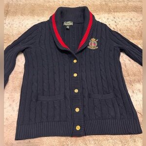 Ralph Lauren Equestrian Navy Cable Knit Cardigan size L